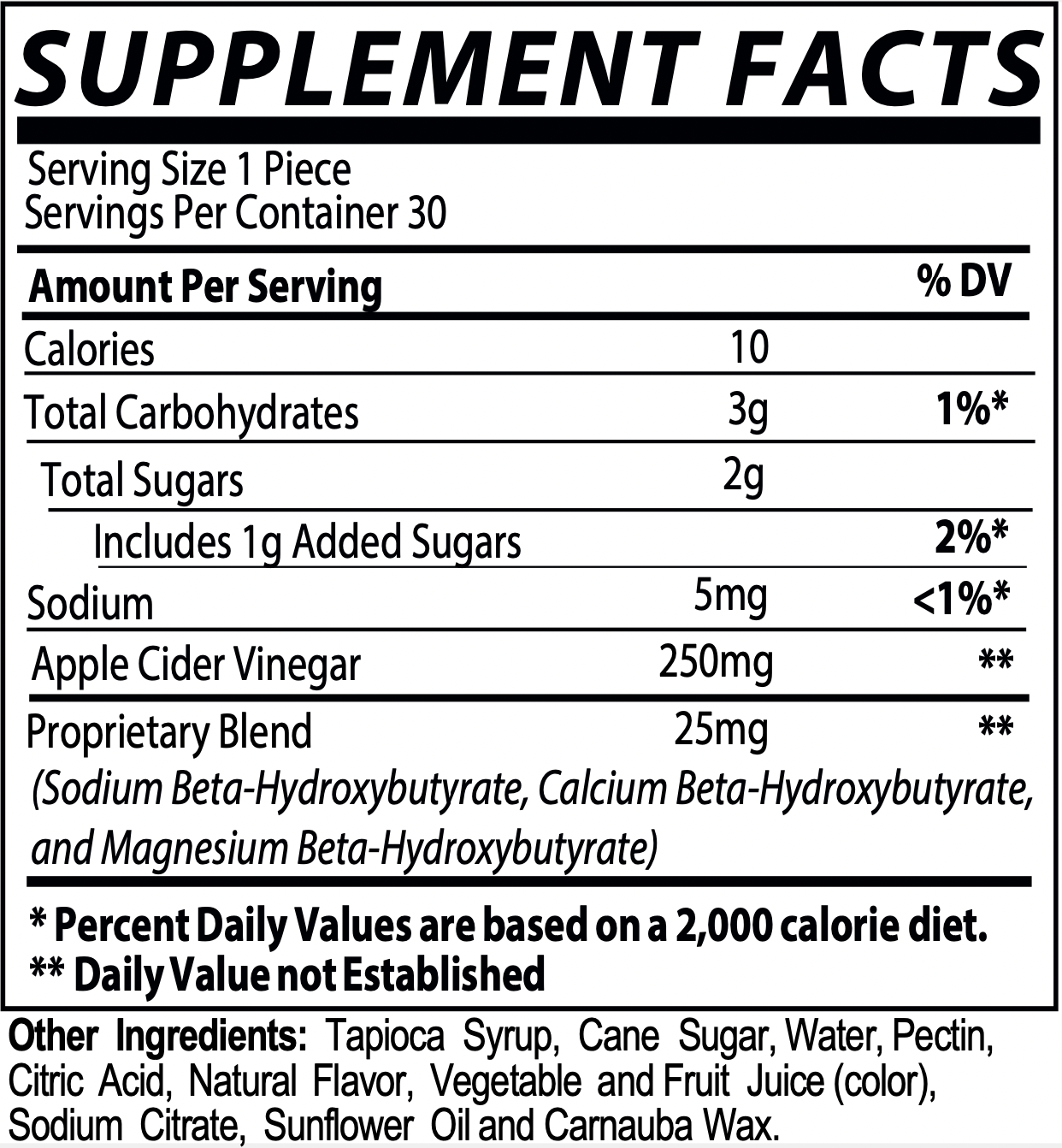 ACV + BHB gummies supplement facts panel