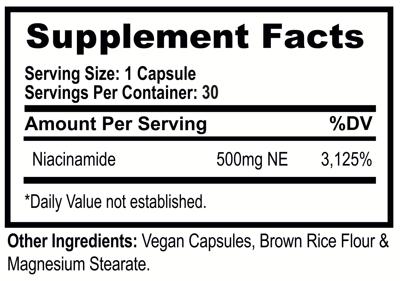 Niacinamide (B3) supplement facts panel